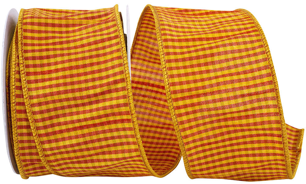 Yellow 2-1 2 Inch Micro Check Tierra Wired Edge Ribbon for Wreaths & Bows