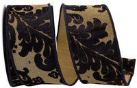 Black 2-1 2 Inch Velvet Cutout Deluxe Filigree Dupioni Backed Wired Edge Ribbon for Wreaths & Bows