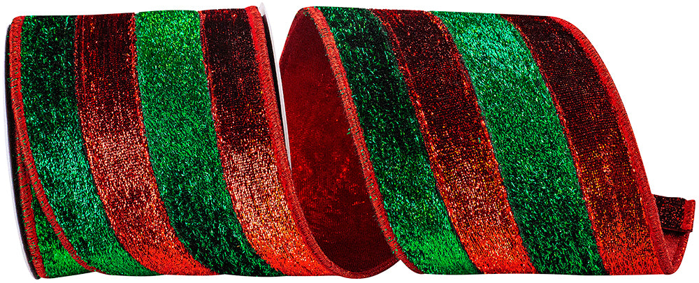Metallic Frizzle Ribbon 4 Inch Red Green Wired Edge