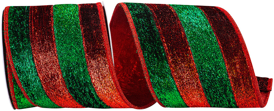 Metallic Frizzle Ribbon 4 Inch Red Green Wired Edge