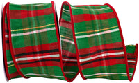 Plaid Dupioni Verde Wired Edge Ribbon Red Green 2-1/2 Inch