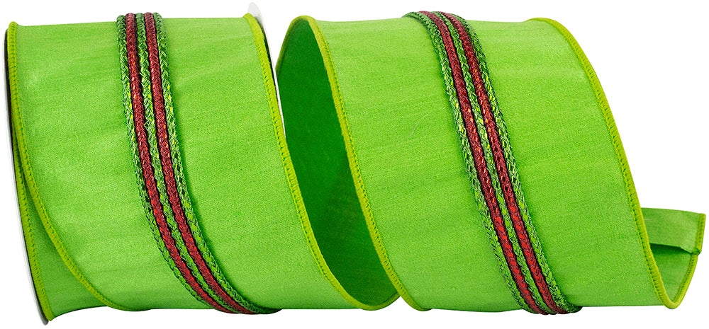 Lime 4 Inch Metallic Dupioni Wired Edge Ribbon