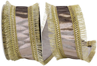 Champagne 2-1 2 Inch Plush Velvet Jeweled Fringe Wired Edge Ribbon for Wreaths & Bows