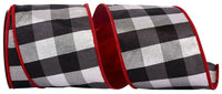 4 Inch Black Silver Check Shimmer Metallic Wired Ribbon