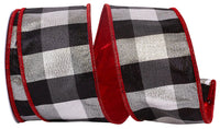 Black Silver Check Shimmer Metallic Wired Edge Ribbon 2-1/2 Inch