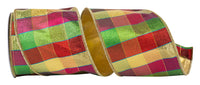 Jewel Tone Metallic Check Ribbon 4 Inch Gold Backed
