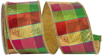 Jewel Tone Metallic Check Wired Edge Ribbon 2-1/2 Inch Multi