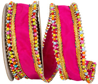 Fuchsia 2-1 2 Inch Beaded Candy Edge Deluxe Wired Edge Ribbon for Wreaths & Bows
