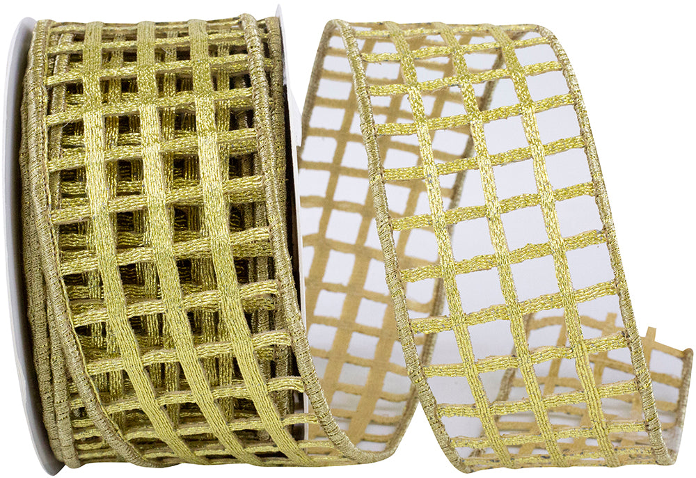 Open Mesh Deluxe Metallic Wired Edge Ribbon Old 2-1/2 Inch