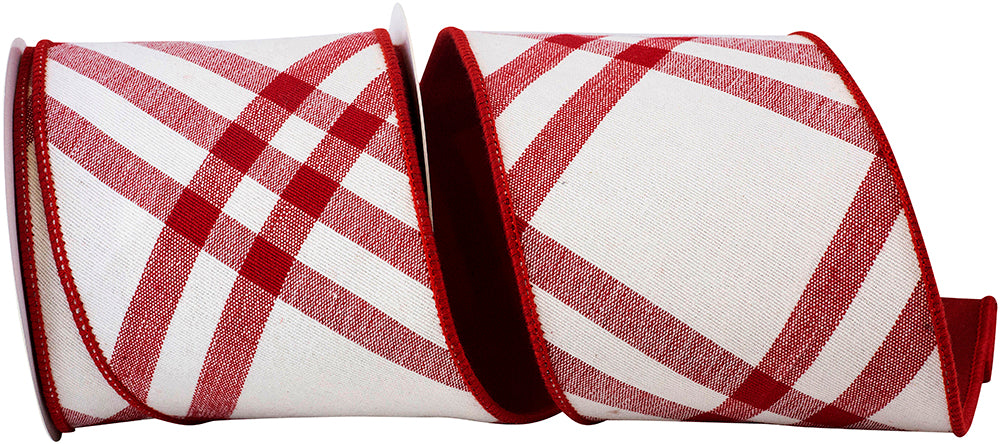Peppermint Canvas Ribbon 4 Inch White Red Wired Edge