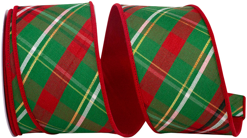 Plaid Dupioni Verde Ribbon 2-1/2 Inch Red Green 10 Yards