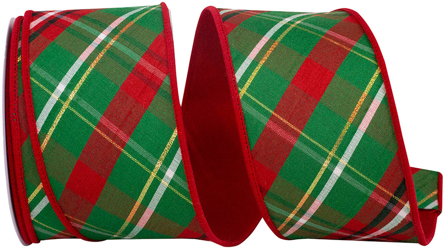 Plaid Dupioni Verde Ribbon 2-1/2 Inch Red Green 10Yds