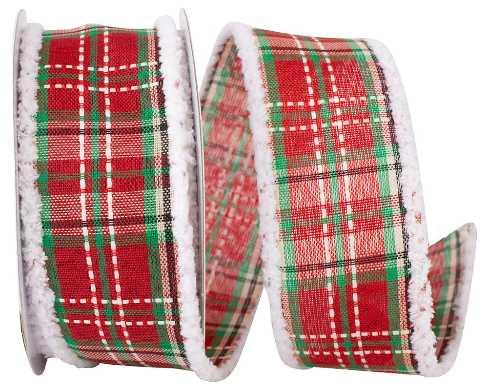 Plaid Wired Edge Ribbon Red Green 1-1/2 Inch 10 Yards