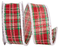Plaid Wired Edge Ribbon Red Green 1-1/2 Inch 10Yds