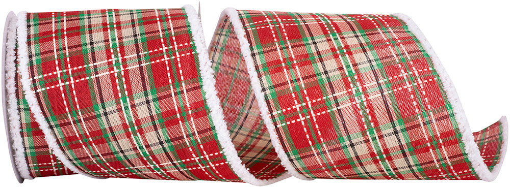 Plaid Wired Edge Ribbon Red Green 4 Inch for Bows Wreaths