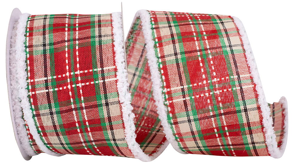 Plaid Wired Edge Ribbon Red Green 2-1/2 Inch for Bows
