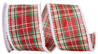 Plaid Wired Edge Ribbon Red Green 2-1/2 Inch for Bows