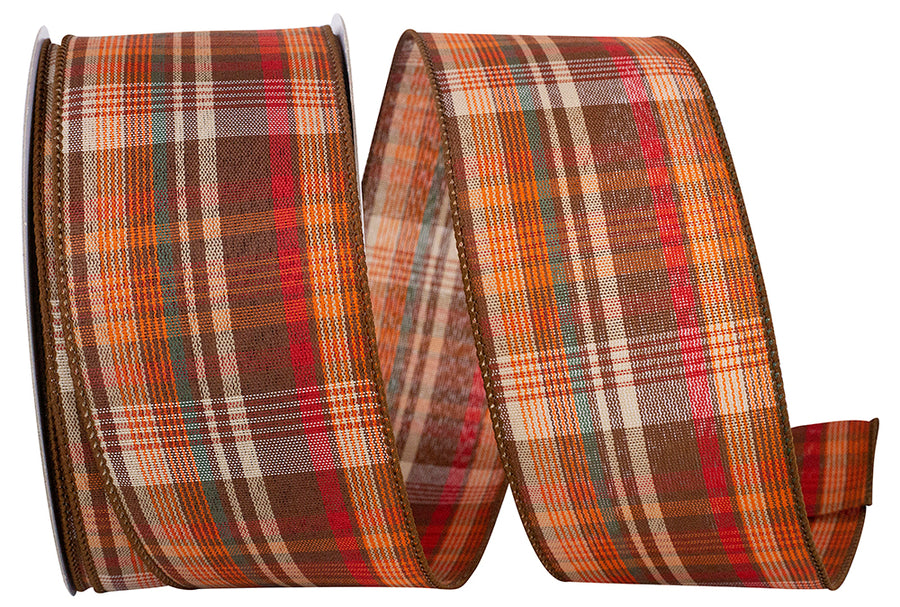 Rust Avery Plaid Tierra Wired Edge Ribbon 2-1/2 Inch