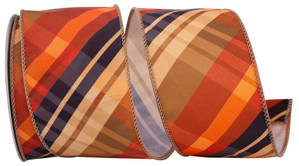 Rust Plaid Diagonal Wired Edge Ribbon 2-1/2 Inch for Wreaths
