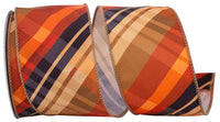 Rust Plaid Diagonal Wired Edge Ribbon 2-1/2 Inch for Wreaths