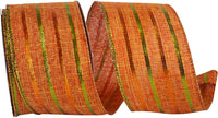 Orange Tonal Metallic Stripes Linen Wired Edge Ribbon 2-1/2 Inch