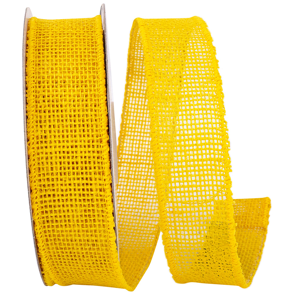 Burlap Sunshine Ribbon Yellow 1-1/2 Inch Wired Edge
