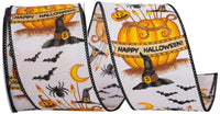 White Black 2-1 2 Inch Witches Hat And Pumpkins Wired Edge Ribbon for Wreaths & Bows