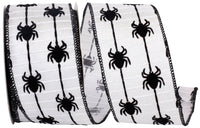White Black 2-1 2 Inch Spider Crawlers Flocked Wired Edge Ribbon for Wreaths & Bows
