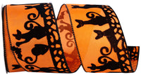 Orange Black 2-1 2 Inch Cats Flocked Wired Edge Ribbon for Wreaths & Bows