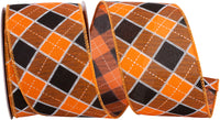 Orange Black 2-1 2 Inch Check Diamond Season Wired Edge Ribbon for Wreaths & Bows