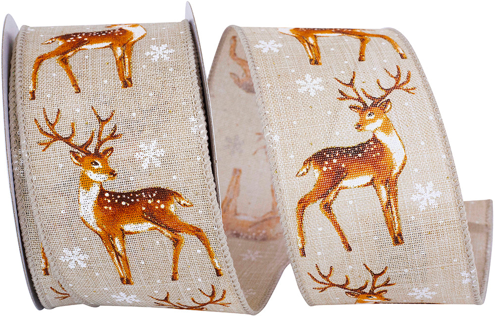 Natural 2-1 2 Inch Deer Mick Wired Edge Ribbon for Wreaths & Bows