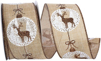 Natural Christmas Balls 2-1/2 Inch With Deers Glitter Ribbon