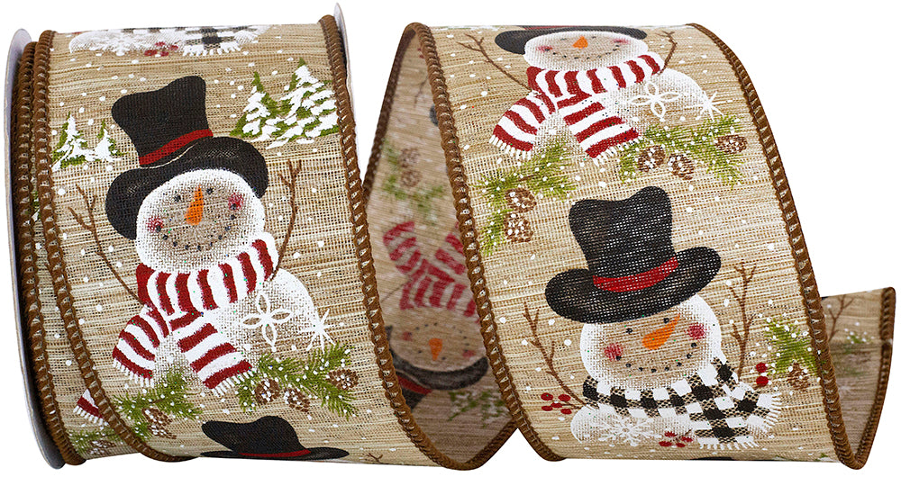 Natural 2-1 2 Inch Snowman Scarf Natural Wired Edge Ribbon for Wreaths & Bows