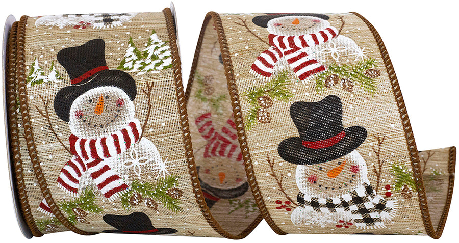 Natural 2-1 2 Inch Snowman Scarf Natural Wired Edge Ribbon for Wreaths & Bows