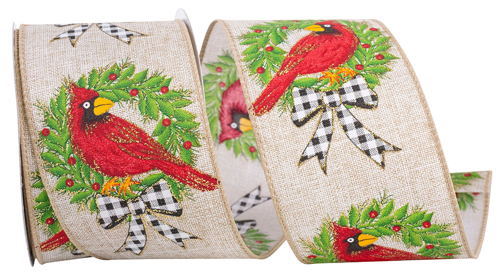 Natural 2-1 2 Inch Cardinal Wreath Bows Linen Wired Edge Ribbon
