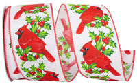 White 2-1 2 Inch Cardinal Holly Wired Edge Ribbon for Wreaths & Bows