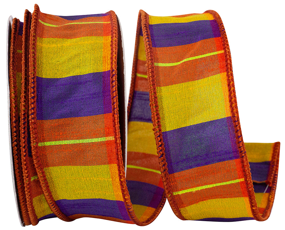 Charlotte Sunset Plaid Dupioni Ribbon Orange Purple 1-1/2 Inch