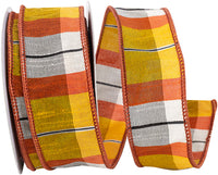 Cozumel Tierra Dupioni Plaid Ribbon Orange White 1-1/2 Inch