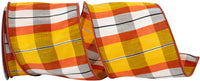 Cozumel Tierra 4 Inch Orange White Plaid Wired Edge Ribbon