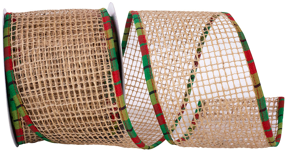Jute Open Weave Mesh Plaid Ribbon 4 Inch Natural 10 Yards