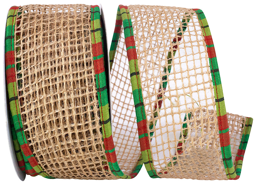 Jute Open Weave Mesh Plaid Ribbon 2-1/2 Inch Natural