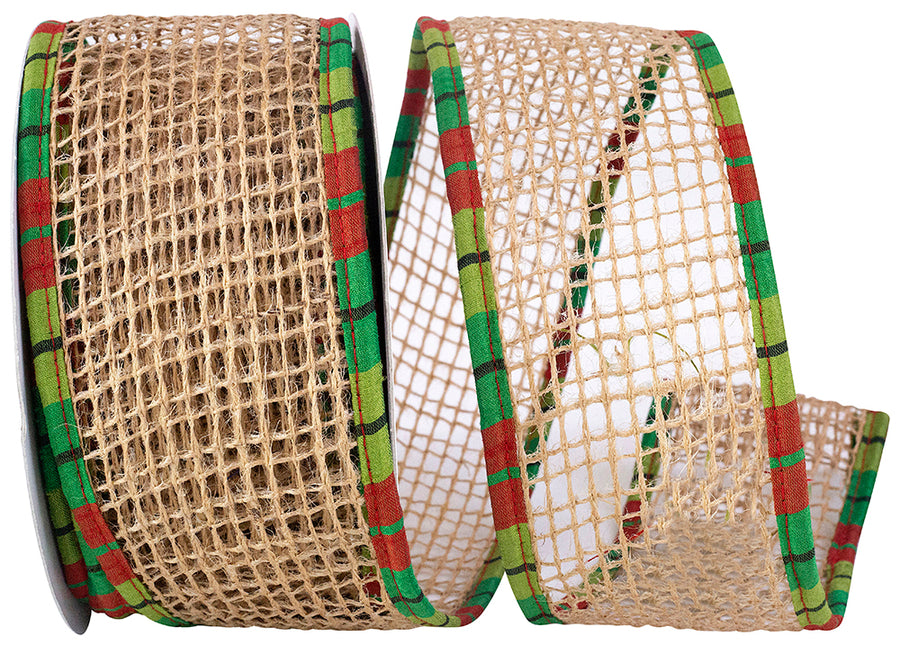 Jute Open Weave Mesh Plaid Ribbon 2-1/2 Inch Natural