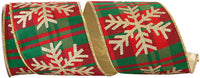 Snowflake Glitter Ribbon Red Green 4 Inch Wired Edge