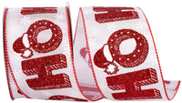 Ho Ho Glitter Marla Wired Edge Ribbon White Red 2-1/2 Inch