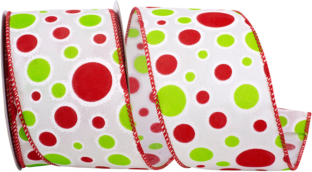 Bubble Dot Wired Edge Ribbon Lime Red 2-1/2 Inch 10Yds