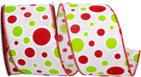Bubble Dot Wired Edge Ribbon Lime Red 2-1/2 Inch 10Yds