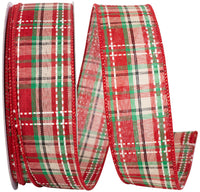 Plaid Tradition Wired Edge Ribbon Red Green 1-1/2 Inch