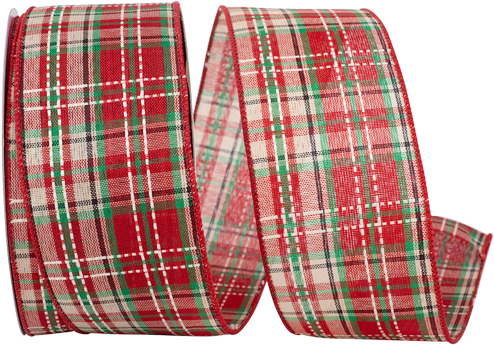 Plaid Tradition Wired Edge Ribbon Red Green 2-1/2 Inch