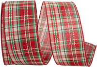 Plaid Tradition Wired Edge Ribbon Red Green 2-1/2 Inch
