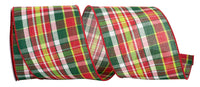 Plaid Twill Wired Edge Ribbon Red Green 4 Inch 10Yds